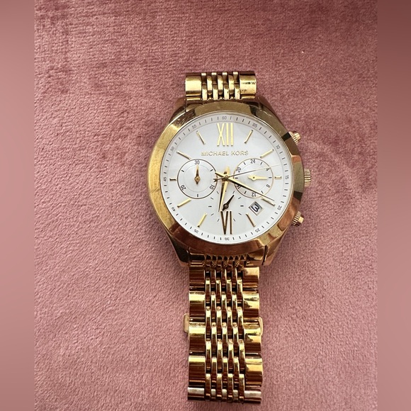 Pre-owned Brookton Gold Tone,roman 's Dial,chronograph Bracelet Watch Mk5762 - Picture 1 of 4